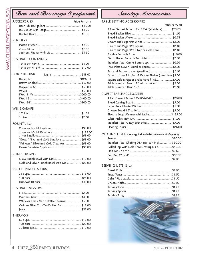 Chez Lili Party Rentals Price List updated Jan 26 2023 Page 4