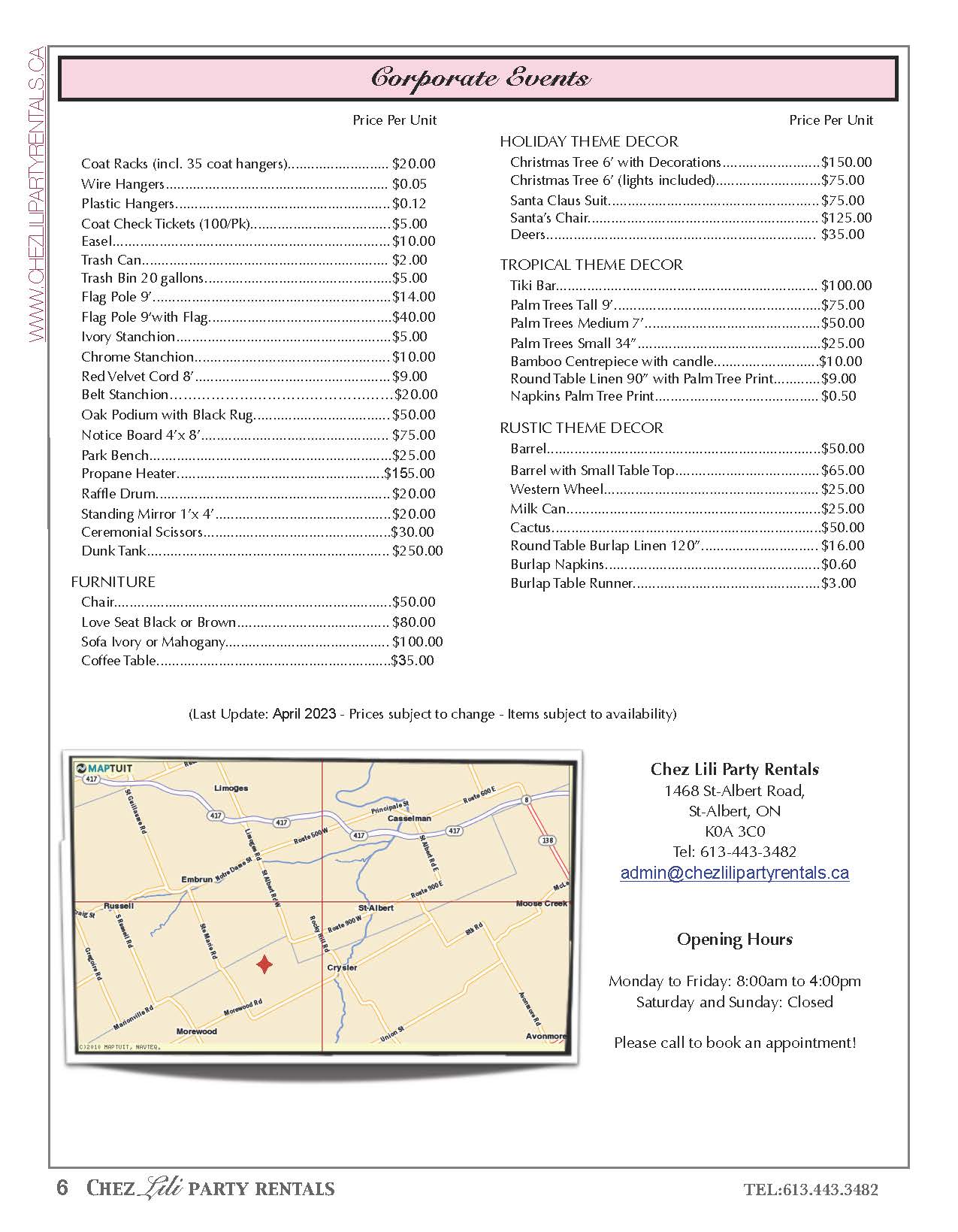 Chez Lili Party Rentals Price List updated Jan 26 2023 Page 6